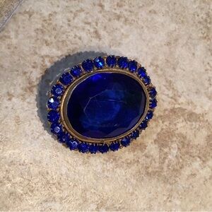 Vintage Cobalt Glass and Brass brooch
